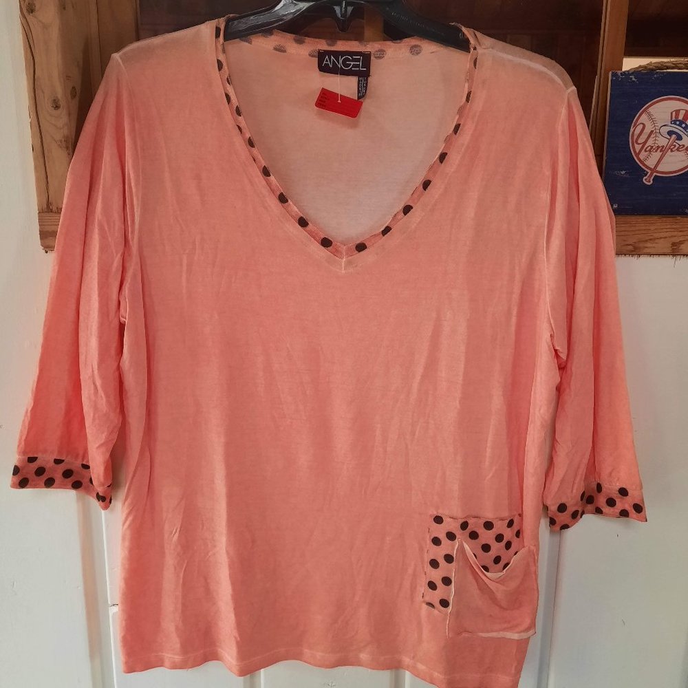 Angel V Neck Polka Dot Tee Top NWT Oversized L